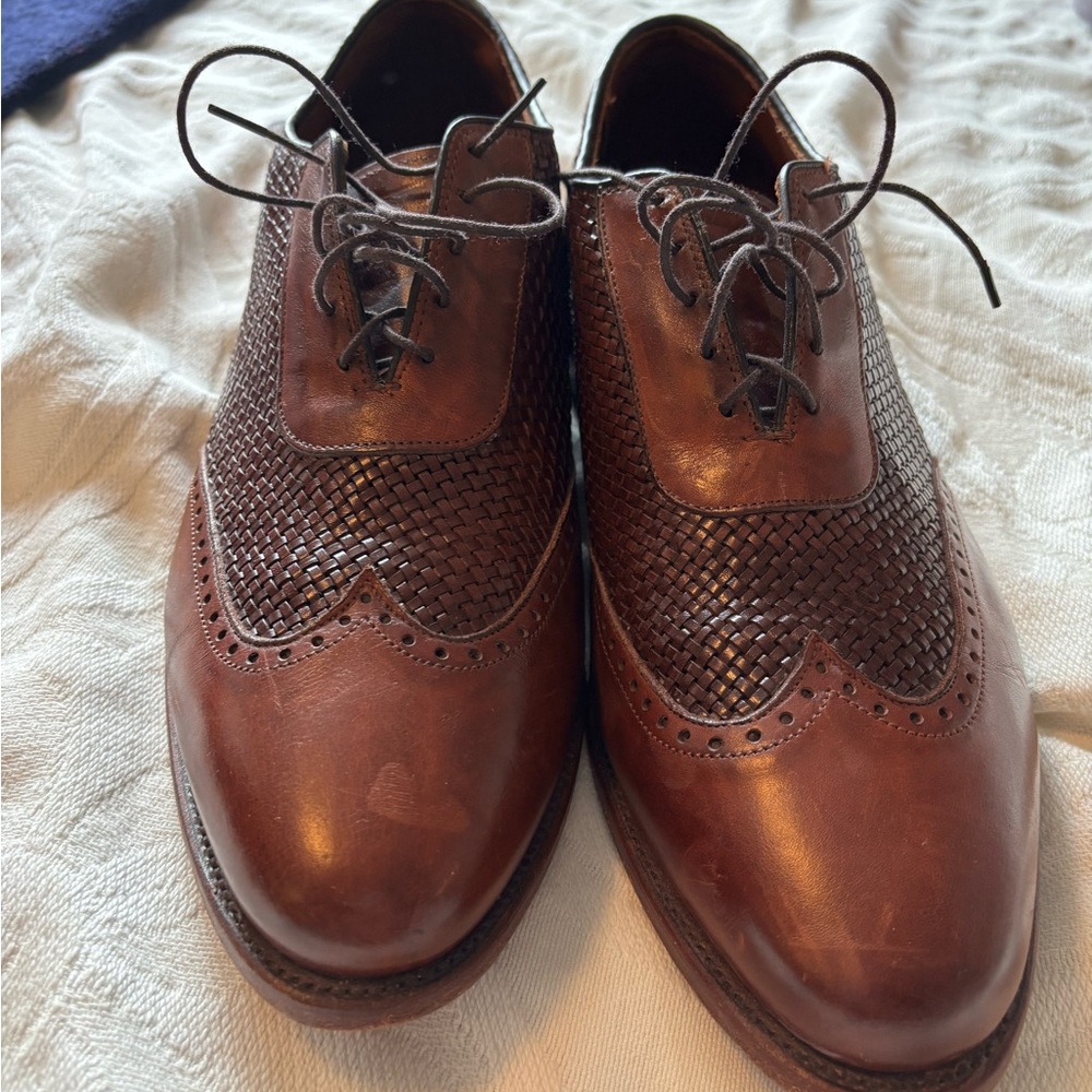 Allen Edmonds Hampstead Wingtip Brown Woven Leather Shoes size 12 E vintage